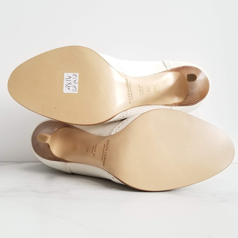 Ralph Lauren Purple Label White Suede Oxford Heels - Picture 7 of 8